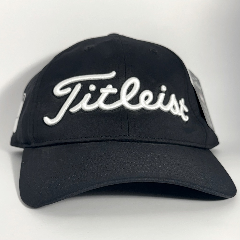 NWT Titleist Slideback Adjustable Golf Hat BLACK w/Raised White logo/lettering
